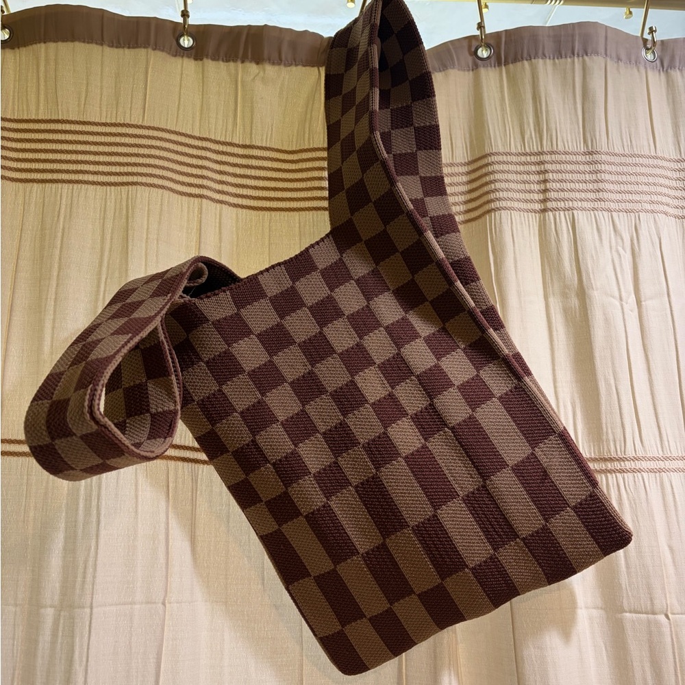 Brown Checkered Shoulder Bag - Brand Unspecified
